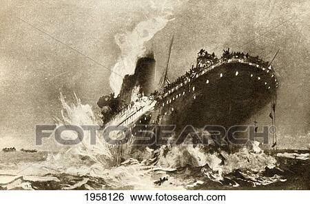 Stock Photograph - Rms Titanic Of The White Star Line Sinking Around 2 20 Am Monday Morning April 15 1912 After Hitting An Iceberg In The North Atlantic. Fotosearch