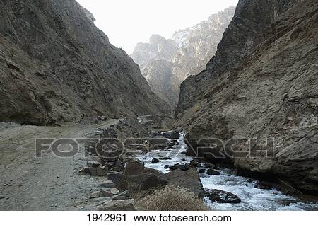 Stock Image - Road Along The Pai Mori Gorge, Bamian Province, Afghanistan. Fotosearch