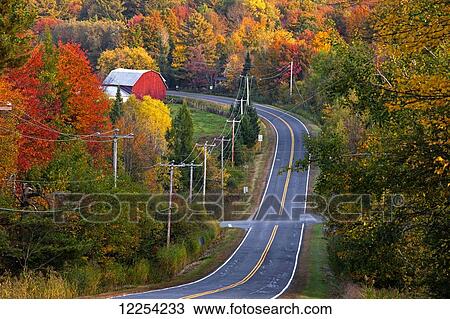 Road and red barn with trees in autumn colours; Foster, Quebec, Canada View Large Photo Image Stock Image - Road and red barn with trees in autumn colours; Foster, Quebec, Canada. Fotosearch