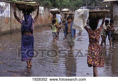 Stock Image - Road Flooded By Rain Storm. Fotosearch