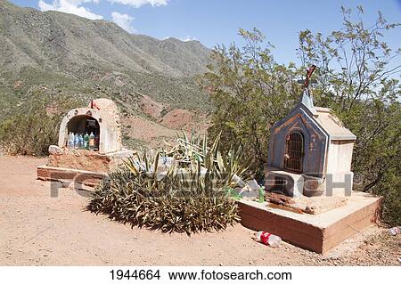 Picture - Road shrines to the Ninito Jesus de Gualco, Cuesta de Miranda, Sierra de Famatina, La Rioja, Argentina. Fotosearch