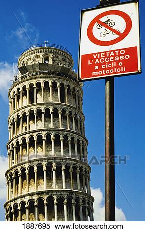Stock Photography - Road Sign In Front Of Leaning Tower Of Pisa. Fotosearch