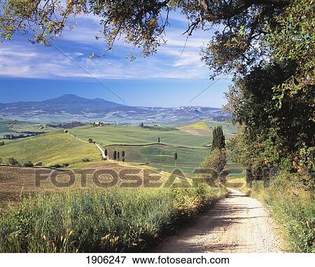 Road To Old Farmhouse On Hill Top Near Village Of Pienza, Val D'orcia, Tuscany, Italy View Large Photo Image Stock Photo - Road To Old Farmhouse On Hill Top Near Village Of Pienza, Val D'orcia, Tuscany, Italy. Fotosearch