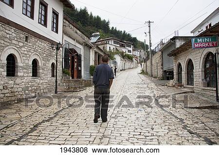 Stock Photo - Road To The Citadel, Berat, Albania. Fotosearch