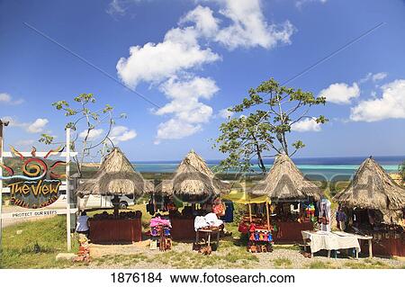 Roatan, Bay Islands, Honduras; Handicraft Huts Beside A Restaurant Called 'the View' View Large Photo Image Picture - Roatan, Bay Islands, Honduras; Handicraft Huts Beside A Restaurant Called 'the View'. Fotosearch
