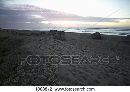 Stock Image - Rocas De Santo Domingo Beach At Sunset, Santo Domingo, Chile. Fotosearch