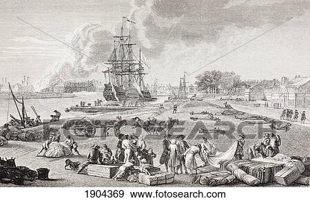 Stock Photo - Rochefort, France, In The 18Th Century. The Main Port For Supplying France's Overseas Possessions. From Xviii Siecle Institutions, Usages Et Costumes, Published Paris 1875.. Fotosearch