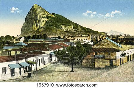 Rock Of Gibraltar Seen From La Linea De La Concepcion, Cadiz Province, Spain. After A Photograph From Circa 1900. View Large Photo Image Stock Image - Rock Of Gibraltar Seen From La Linea De La Concepcion, Cadiz Province, Spain. After A Photograph From Circa 1900.. Fotosearch