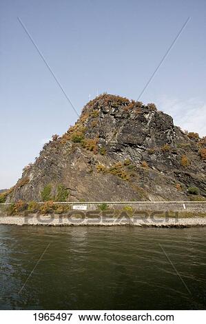 Rock Of Loreley By The Rhine River, Rhineland-Palatinate, Germany View Large Photo Image Stock Photo - Rock Of Loreley By The Rhine River, Rhineland-Palatinate, Germany. Fotosearch