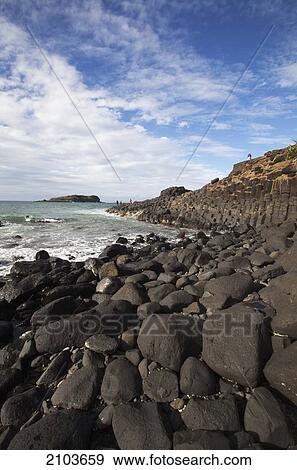 Stock Photo - Rocks Along The Coast; Fingal Head New South Wales Australia. Fotosearch