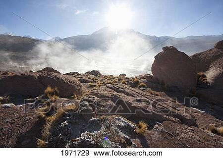 Stock Photo - Rocks & El Tatio Geysers Covered By Fog At Dawn, Antofagasta Region, Chile. Fotosearch