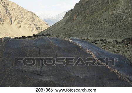 Stock Photography - Rocks With Buddhist Inscriptions, Shatial Near Chilas, Northern Areas, Pakistan. Fotosearch