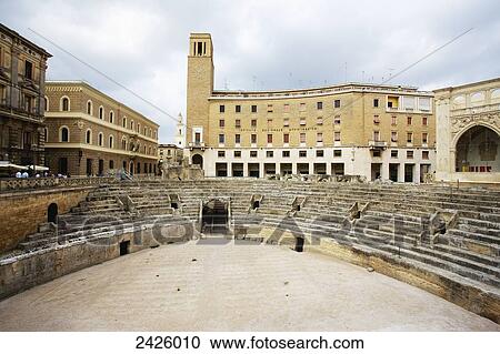 Stock Image - Roman amphitheatre in Lecce; Salento, Italy. Fotosearch