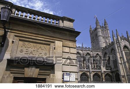 Stock Image - Roman Baths And Abbey. Fotosearch