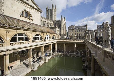 Stock Photography - Roman Baths With Bath Abbey In Background. Fotosearch