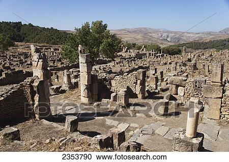 Stock Image - Roman ruins, Christian quarter; Djemila, Algeria. Fotosearch