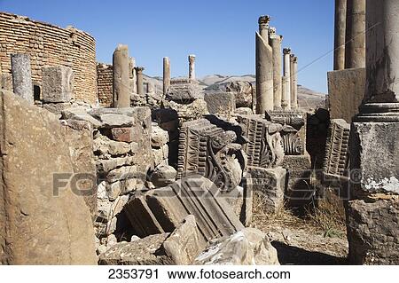 Stock Image - Roman ruins, Christian quarter; Djemila, Algeria. Fotosearch