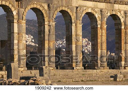 Roman Ruins, Cityscape In Background, Volubilis, Morocco View Large Photo Image Stock Image - Roman Ruins, Cityscape In Background, Volubilis, Morocco. Fotosearch