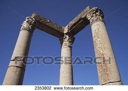 Stock Image - Roman ruins, columns of the old Forum; Djemila, Algeria. Fotosearch