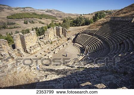 Stock Photo - Roman ruins, view of the theatre; Djemila, Algeria. Fotosearch