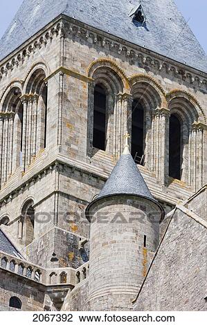 Stock Image - Romanesque Abbey Church Of Mont-Saint-Michel, France. Fotosearch