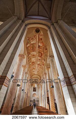 Stock Photo - Romanesque Murals On The Ceiling And Painted Columns In The Central Nave Of The Abbey Church Of Saint-Savin Sur Gartempe, Saint-Savin Sur Gartempe, Vienne, France. Fotosearch
