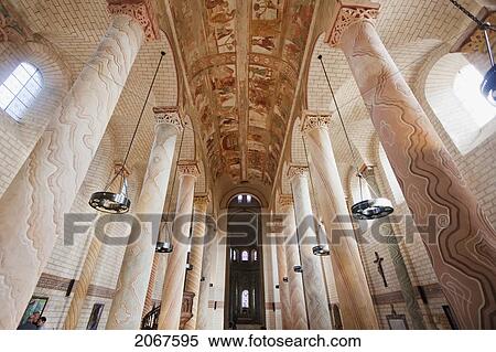 Stock Photography - Romanesque Murals On The Ceiling And Painted Columns In The Central Nave Of The Abbey Church Of Saint-Savin Sur Gartempe, Saint-Savin Sur Gartempe, Vienne, France. Fotosearch