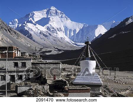 Ronbuk Monastery With Mt. Everest Behind, Tibet. View Large Photo Image Stock Image - Ronbuk Monastery With Mt. Everest Behind, Tibet.. Fotosearch