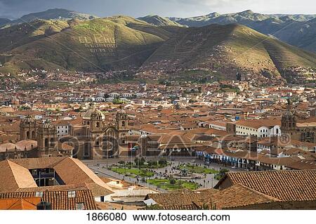 Stock Image - Rooftops Of Plaza De Armas In Cusco; Cusco, Peru. Fotosearch
