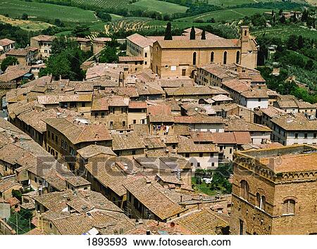 Stock Image - Rooftops Of San Gimignano. Fotosearch