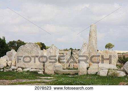 Stock Image - Room 13 Showing The Twin Statue Base, Hagar Qim Megalithic Temple Complex, Malta. Fotosearch
