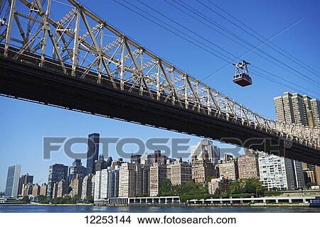 Picture - Roosevelt Island Tram leaving Manhattan; New York City, New York, United States of America. Fotosearch