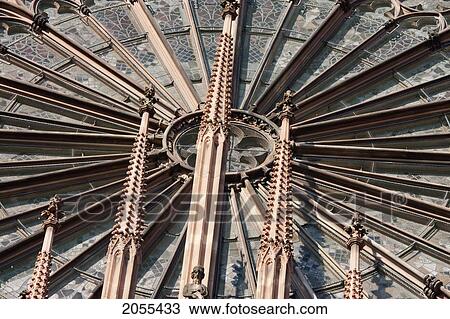 Stock Image - Rose Window In The Western Facade Of The Notre Dame Cathedral, Strasbourg, France. Fotosearch