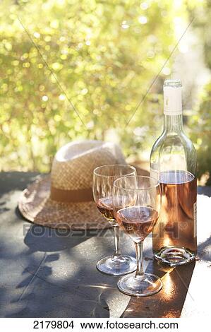 Picture - Rose wine on a table Provence France. Fotosearch
