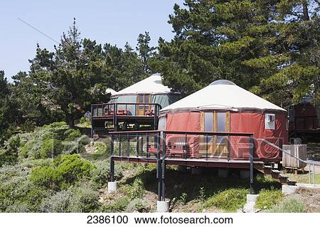 Round buildings covered with a fabric and a balcony on the front; California, United States of America View Large Photo Image Stock Image - Round buildings covered with a fabric and a balcony on the front; California, United States of America. Fotosearch
