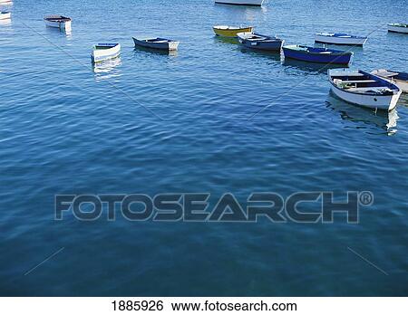 Stock Photograph - Row Boats In Harbor, Lanzarote. Fotosearch