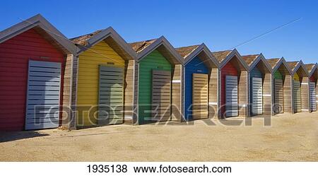 Row Of Colorful Beach Huts; Blyth, Northumberland, England View Large Photo Image Stock Photo - Row Of Colorful Beach Huts; Blyth, Northumberland, England. Fotosearch