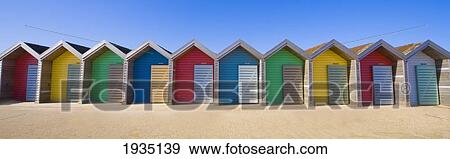 Stock Photo - Row Of Colorful Beach Huts; Blyth, Northumberland, England. Fotosearch