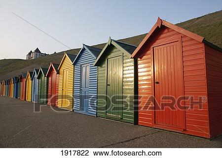 Row Of Colorful Beach Huts View Large Photo Image Stock Image - Row Of Colorful Beach Huts. Fotosearch
