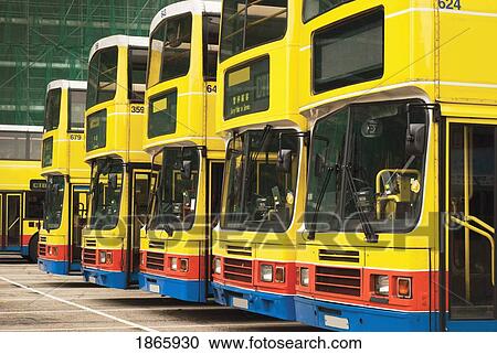 Stock Image - Row Of Colorful Buses In Hong Kong; Hong Kong, China. Fotosearch
