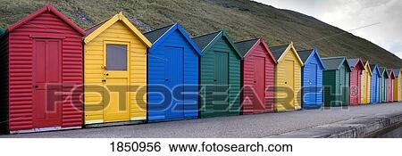 Stock Photograph - Row Of Colorful Cabanas. Fotosearch