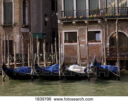 Row Of Gondolas In Front Of Buildings; Venice, Italy View Large Photo Image Stock Photograph - Row Of Gondolas In Front Of Buildings; Venice, Italy. Fotosearch