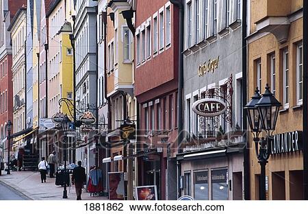 Stock Image - Row Of Houses In Donauwortn. Fotosearch