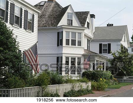 Row Of Traditional Style White Houses View Large Photo Image Stock Photograph - Row Of Traditional Style White Houses. Fotosearch