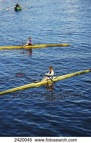 Stock Photography - Rowing on the river; Hamburg, Germany. Fotosearch