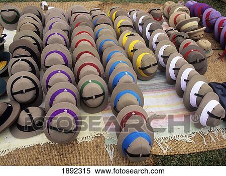 Stock Photography - Rows Of Elephant Polo Hats For Sale During Elephant Polo World Championships. Fotosearch