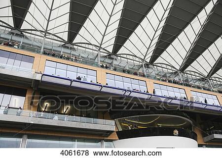 Stock Photo - Royal Box and new Enclosure stand at the Royal Ascot horse race meeting; Ascot, Berkshire, England. Fotosearch