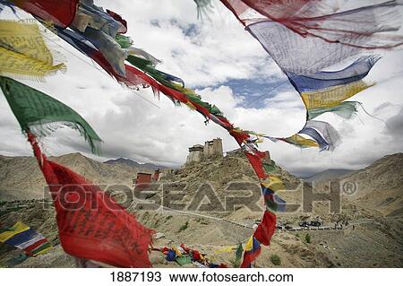 Royal Castle At Leh With Prayer Flags View Large Photo Image Stock Image - Royal Castle At Leh With Prayer Flags. Fotosearch