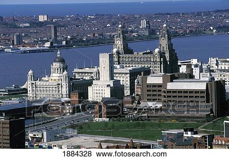 Royal Liver Building With Clock And Mersey Waterfront View Large Photo Image Stock Photo - Royal Liver Building With Clock And Mersey Waterfront. Fotosearch