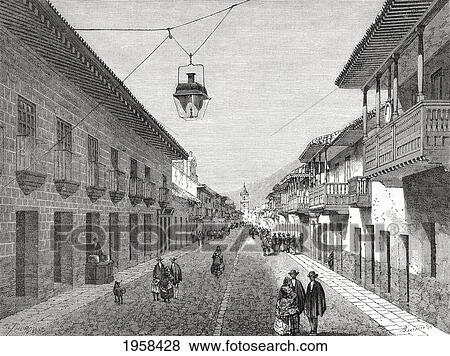 Royal Street, Bogota, Columbia, South America, In The 19Th Century. From El Mundo En La Mano Published 1875. View Large Photo Image Stock Photo - Royal Street, Bogota, Columbia, South America, In The 19Th Century. From El Mundo En La Mano Published 1875.. Fotosearch
